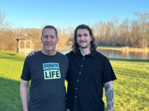 Jason Colline with his son, who served as his living liver donor during his Stage IV colon cancer journey.